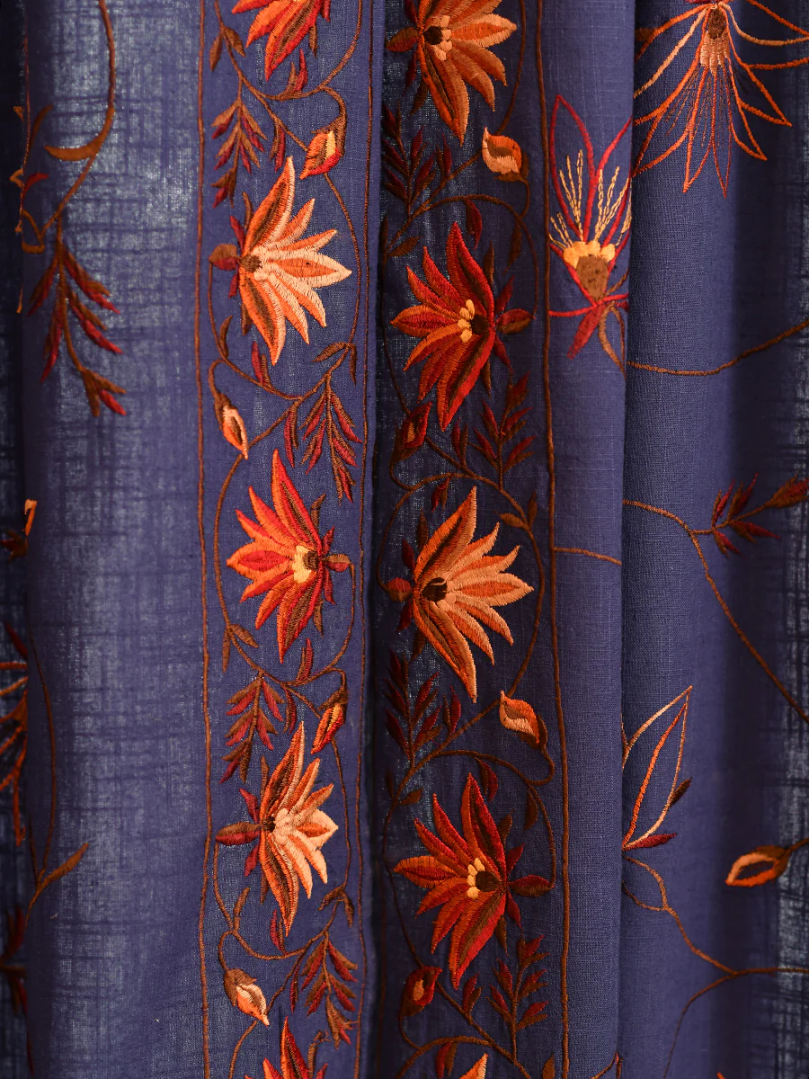 EmbroideRed Curtain : Floral Border Blue - Image 4