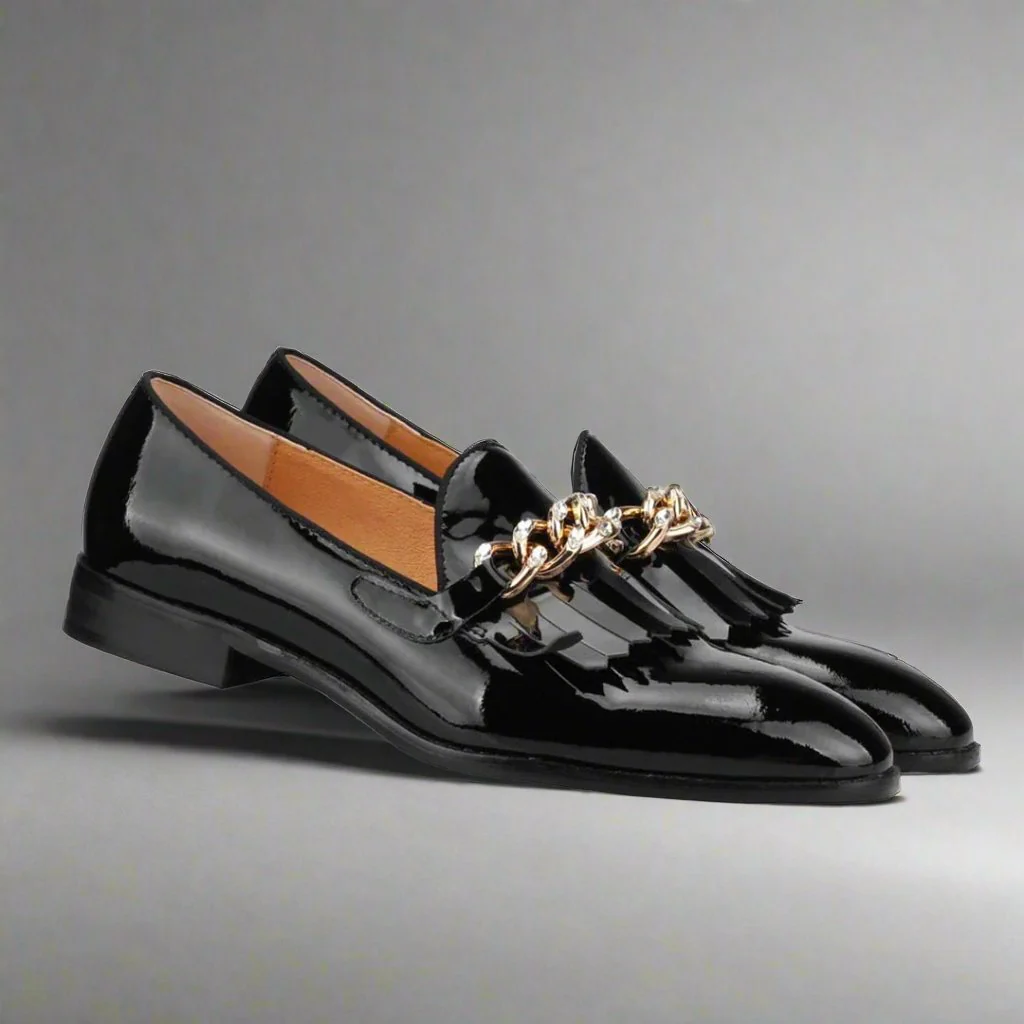 Justin Patent Black Frill Loafer - Image 2