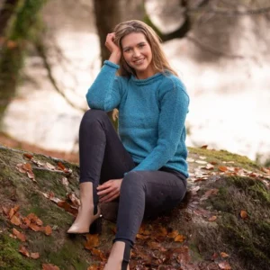 Rossan Roll Neck Aran Sweater - Turquoise Fleck
